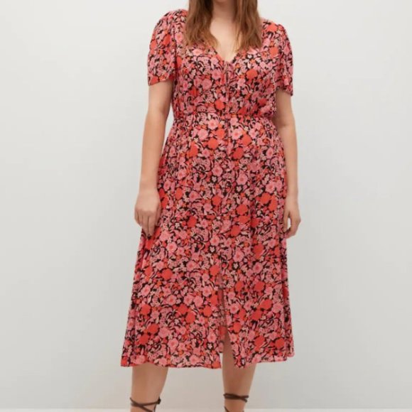Women's Violeta by MNG Flowy Flower Printed Dress, Size XL - Picture 1 of 13